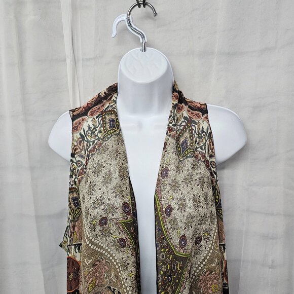 G Vest Boho Sheer Sleeveless Brown Green Fairy Whimsigoth Waterfall L - Picture 2 of 9